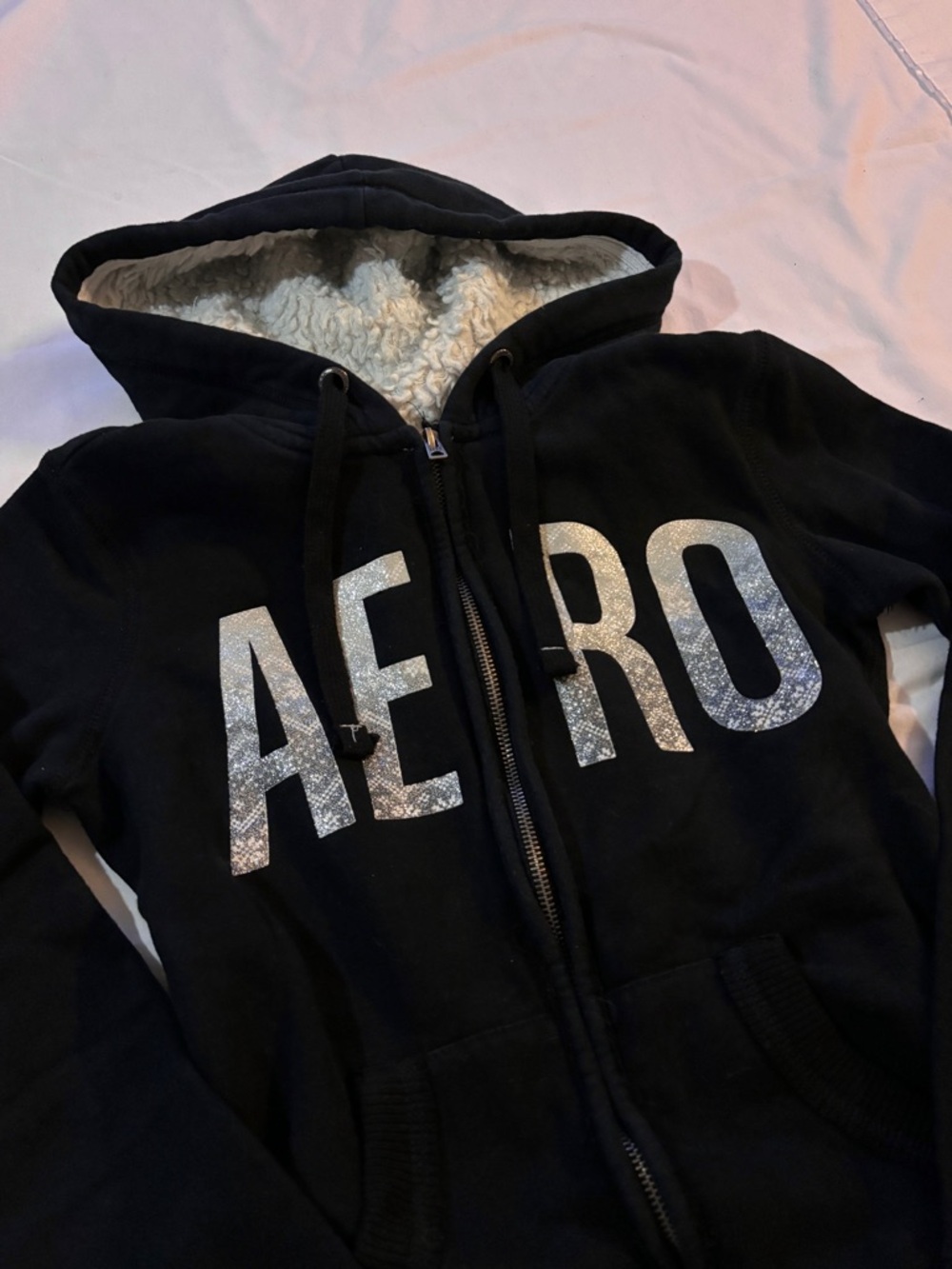 Aeropostale Black Sherpa-Lined Zip Hoodie - Picture 2 of 4